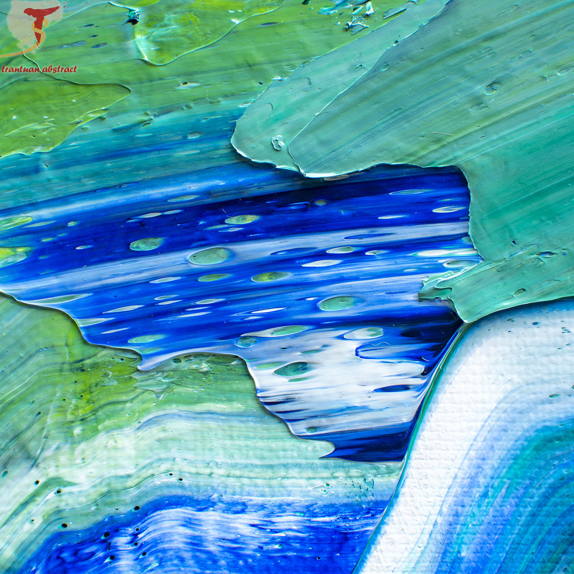 Tran Tuan Abstract Blurry Moon in Green Night 2021 135 x 80 x 5 cm Acrylic on Canvas Painting Detail
