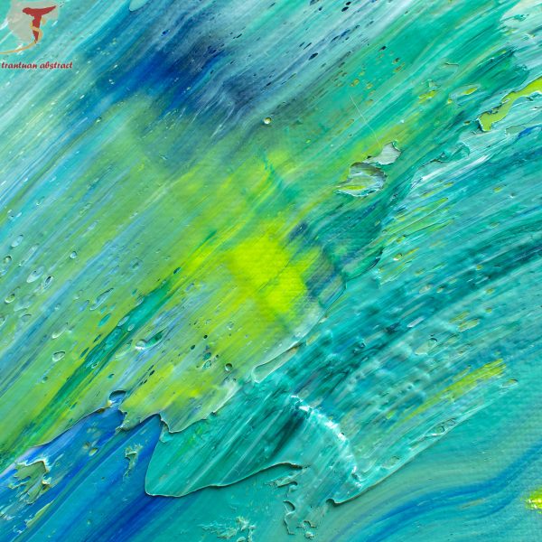 Tran Tuan Abstract Blurry Moon in Green Night 2021 135 x 80 x 5 cm Acrylic on Canvas Painting Detail